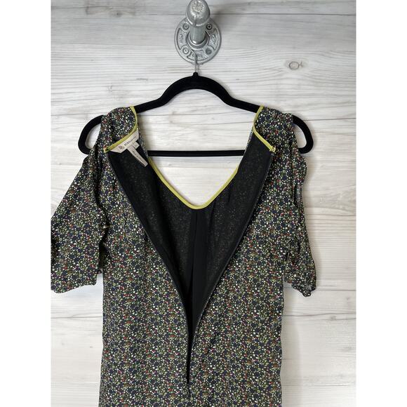 BCBGeneration Dress Womens XS Black Multi Cold Shoulder V-Neck Floral K0L6H109 - Picture 12 of 12